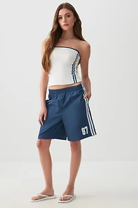 Ardene Side Stripe Midi Track Shorts in Dark Blue | Size | Nylon