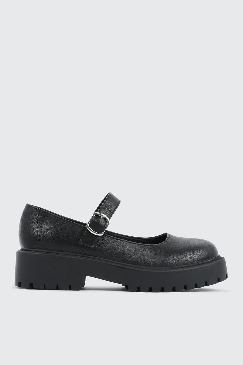 Ardene Lug Sole Mary Janes in Black | Size | Faux Leather
