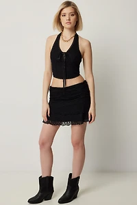 Ardene Lace Tiered Micro Skirt in Black | Size XS | Polyester/Elastane/Polyamide
