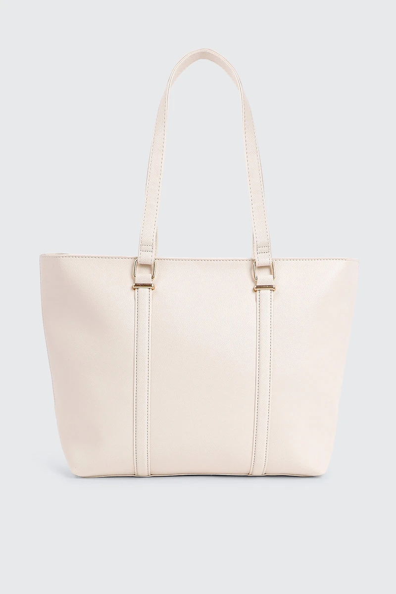 Ardene Large faux Leather Tote Bag in Beige