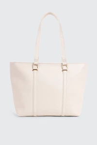 Ardene Large faux Leather Tote Bag in Beige