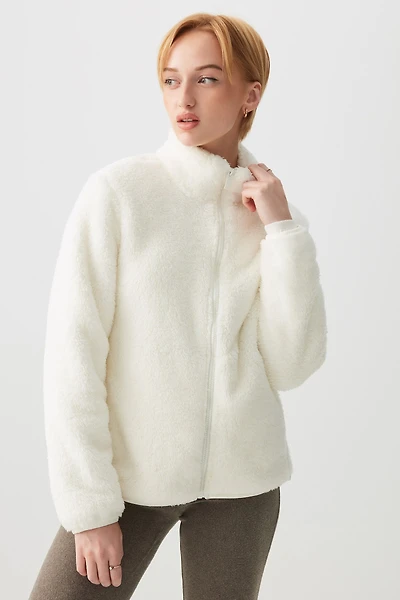 Ardene Super Soft Sherpa Jacket in Off-White | Size | Polyester