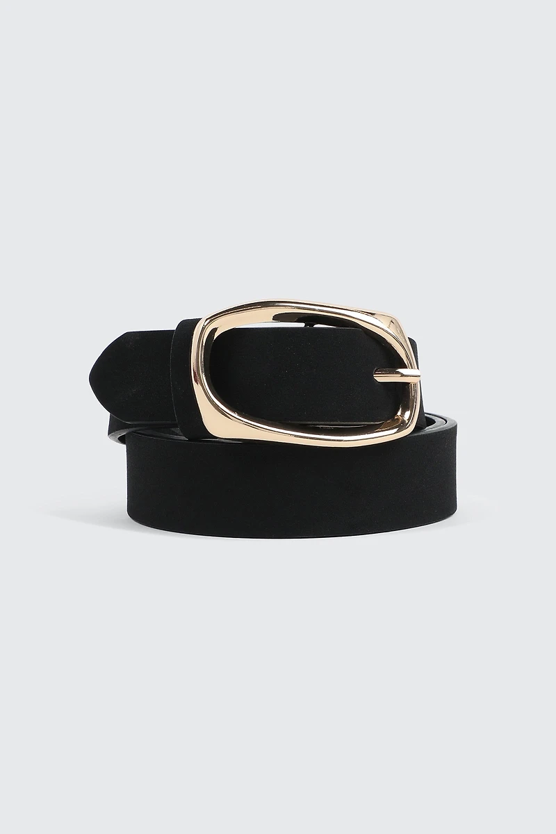 Ardene Asymmetrical Buckle Belt in Black | Size Small | Faux Leather