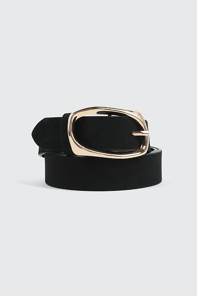 Ardene Asymmetrical Buckle Belt in Black | Size Small | Faux Leather
