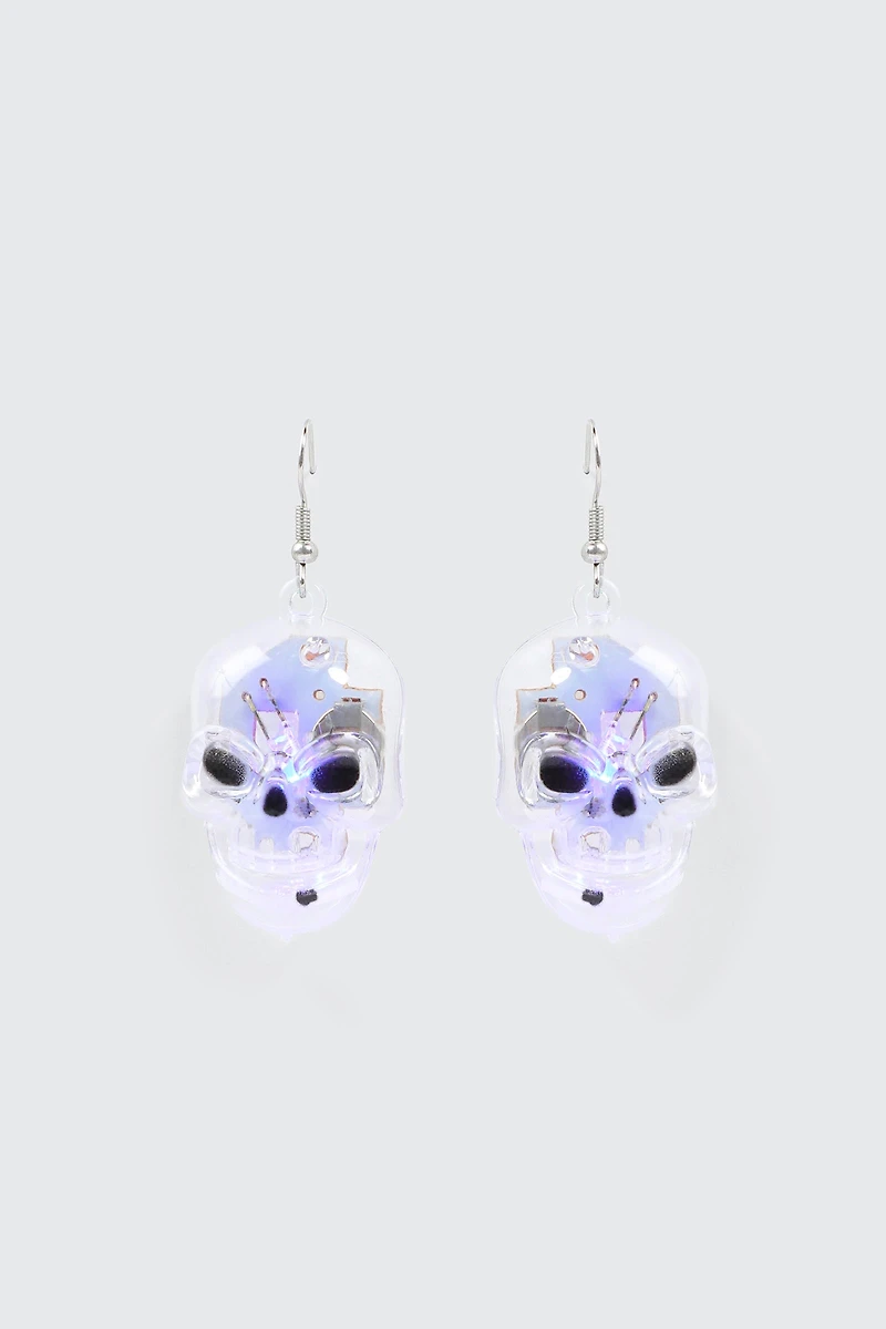 Ardene Light Up Skeleton Earrings in Clear
