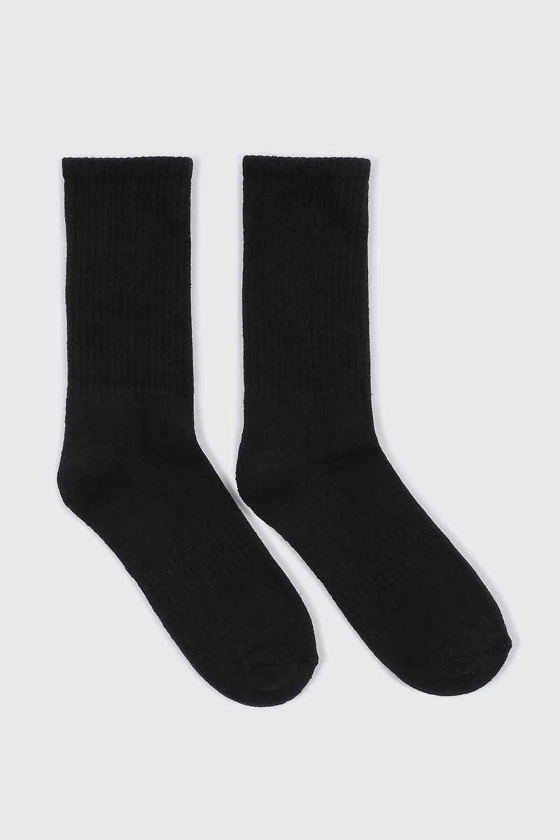 Ardene 2-Pack Athletic Crew Socks in Black | Polyester/Cotton/Elastane