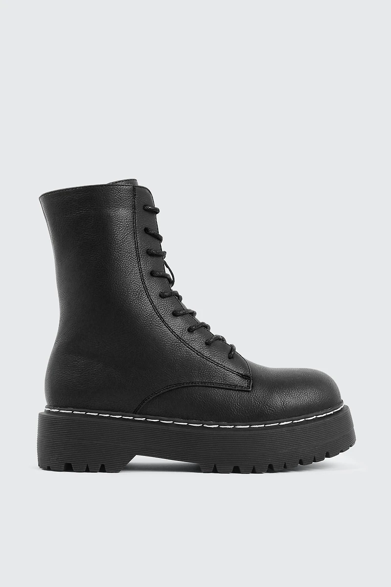 Ardene Chunky Sole Combat Boots in | Size | Faux Leather