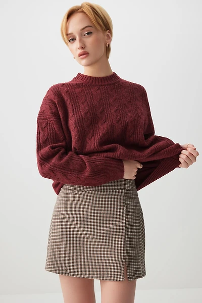 Ardene Plaid Micro Skort in Brown | Size | Polyester/Elastane/Viscose