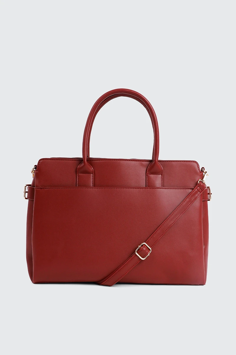 Ardene Tote Bag with Laptop Sleeve in Red | 100% Recycled Polyester/Faux Leather | Eco-Conscious