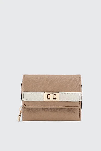Ardene Turn Lock Wallet in Beige | Faux Leather/Polyester