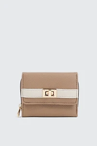 Ardene Turn Lock Wallet in Beige | Faux Leather/Polyester