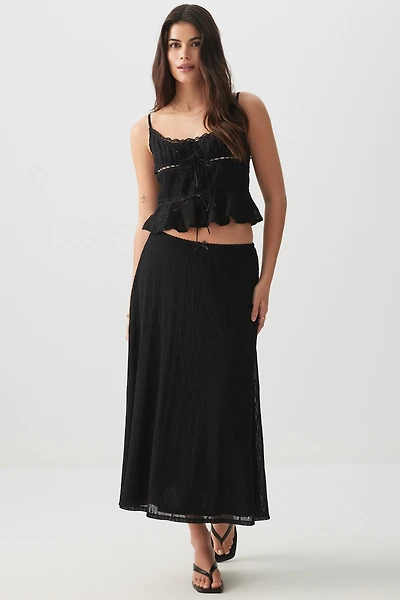 Ardene Textured Mesh Long Flowy Skirt in Black | Size | Polyester/Nylon/Elastane