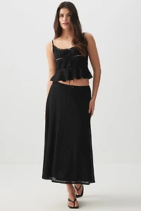 Ardene Textured Mesh Long Flowy Skirt in Black | Size | Polyester/Nylon/Elastane