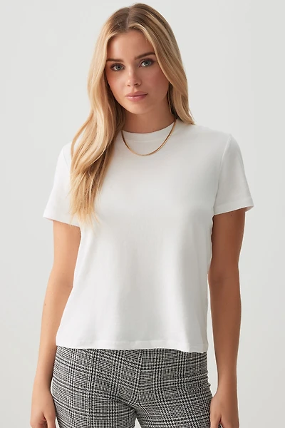 Ardene Basic Relaxed T-Shirt in White | Size | Cotton/Elastane | Eco-Conscious