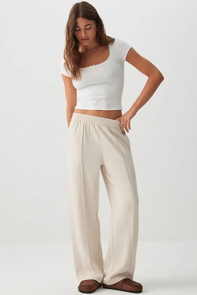 Ardene Flowy Twill Wide Leg Pants in Beige | Size XS | Polyester