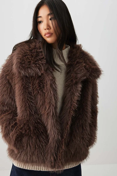 Ardene Short Faux Fur Coat in Brown | Size Small | Polyester