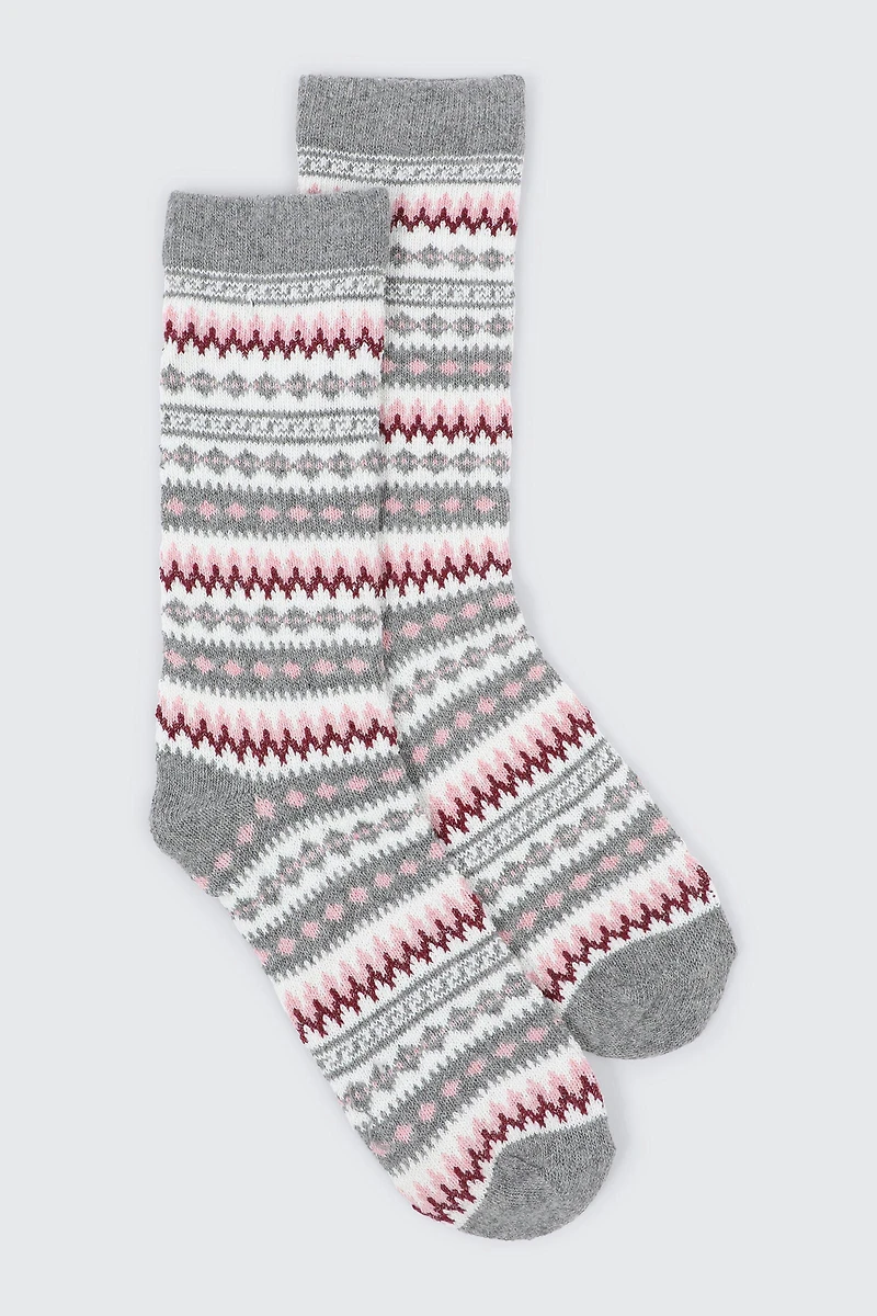 Ardene Jacquard Print Boot Socks in Grey | Polyester/Spandex/Viscose