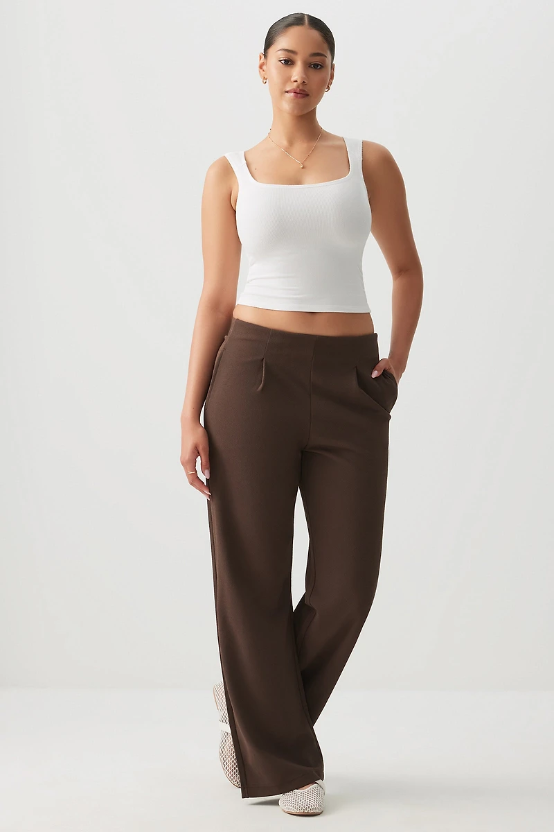 Ardene High Rise Wide Leg Pleated Pants in Brown | Size | Polyester/Spandex