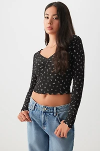 Ardene Lace Trim V-Neck Crop T-Shirt in | Size | Polyester/Elastane