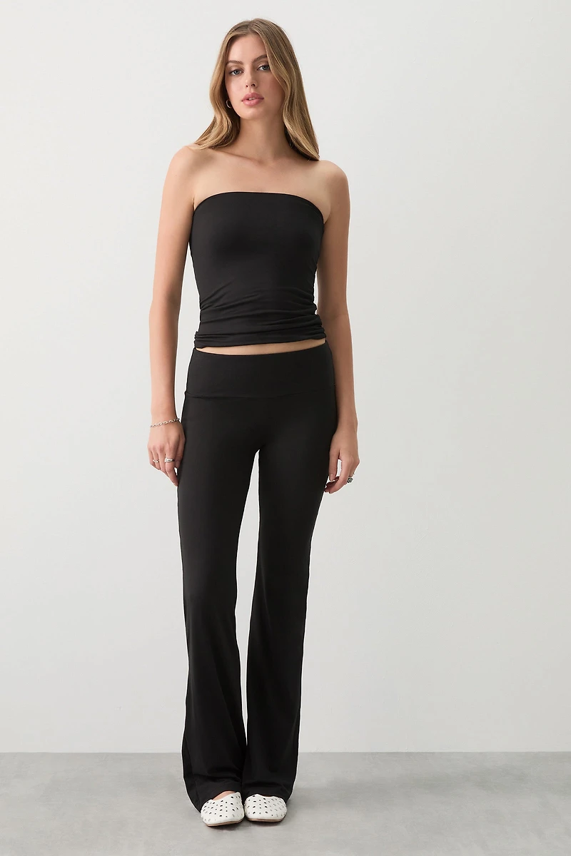 Ardene Flare Wide Waistband Leggings in Black | Size | Polyester/Elastane