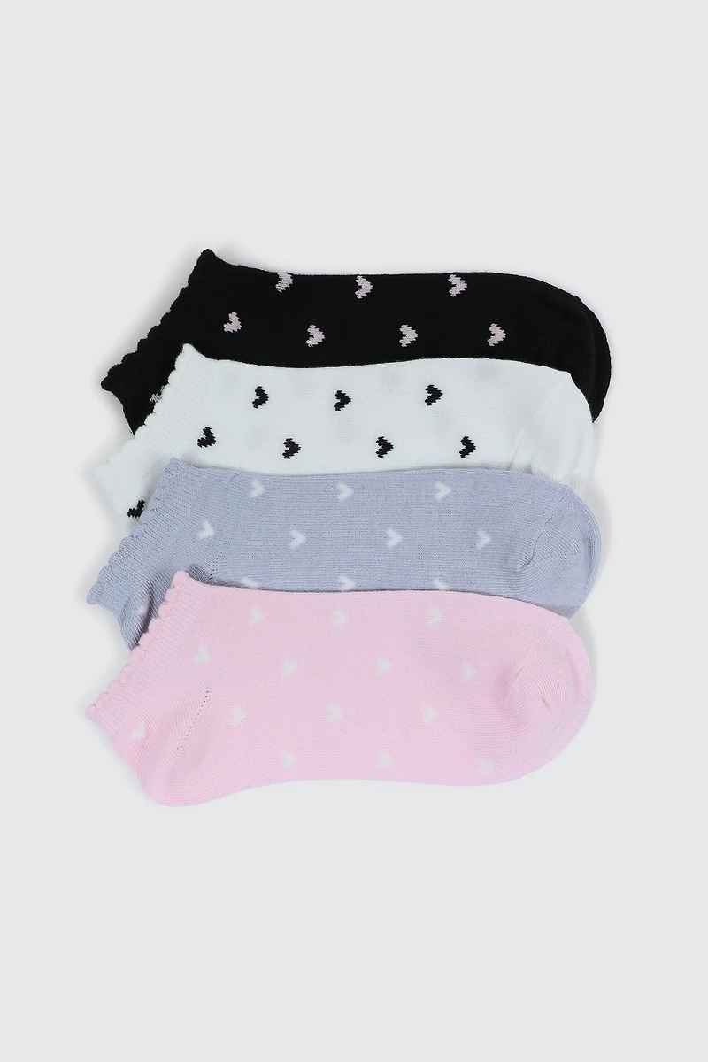 Ardene 4-Pack Small Heart Ankle Socks | Polyester/Spandex