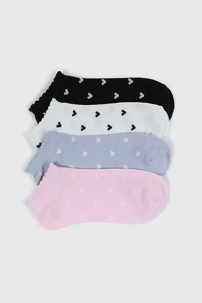 Ardene 4-Pack Small Heart Ankle Socks | Polyester/Spandex