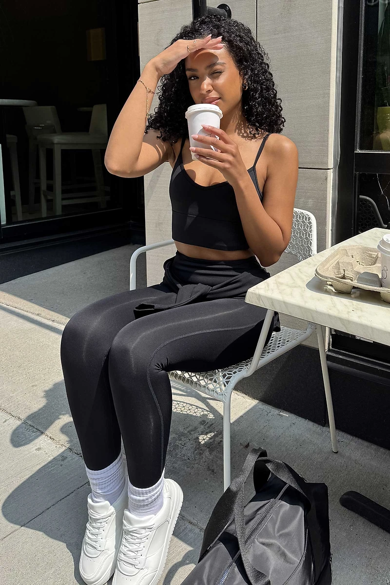 Ardene V Waistband Leggings in Black | Size Large | Nylon/Spandex | Eco-Conscious