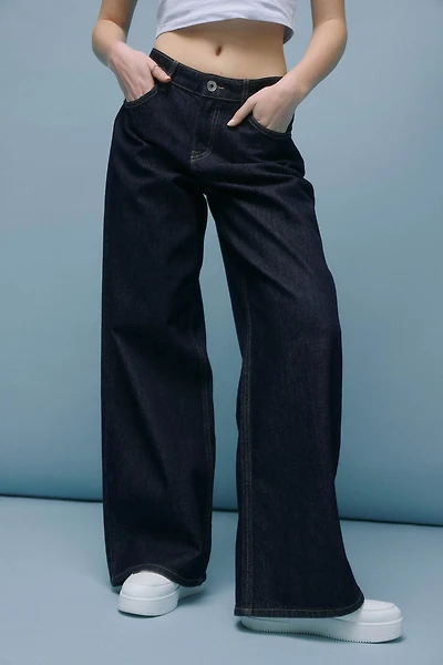 Ardene The Off-Duty Low Rise Wide Leg Jean in Dark Blue | Size | 100% Cotton