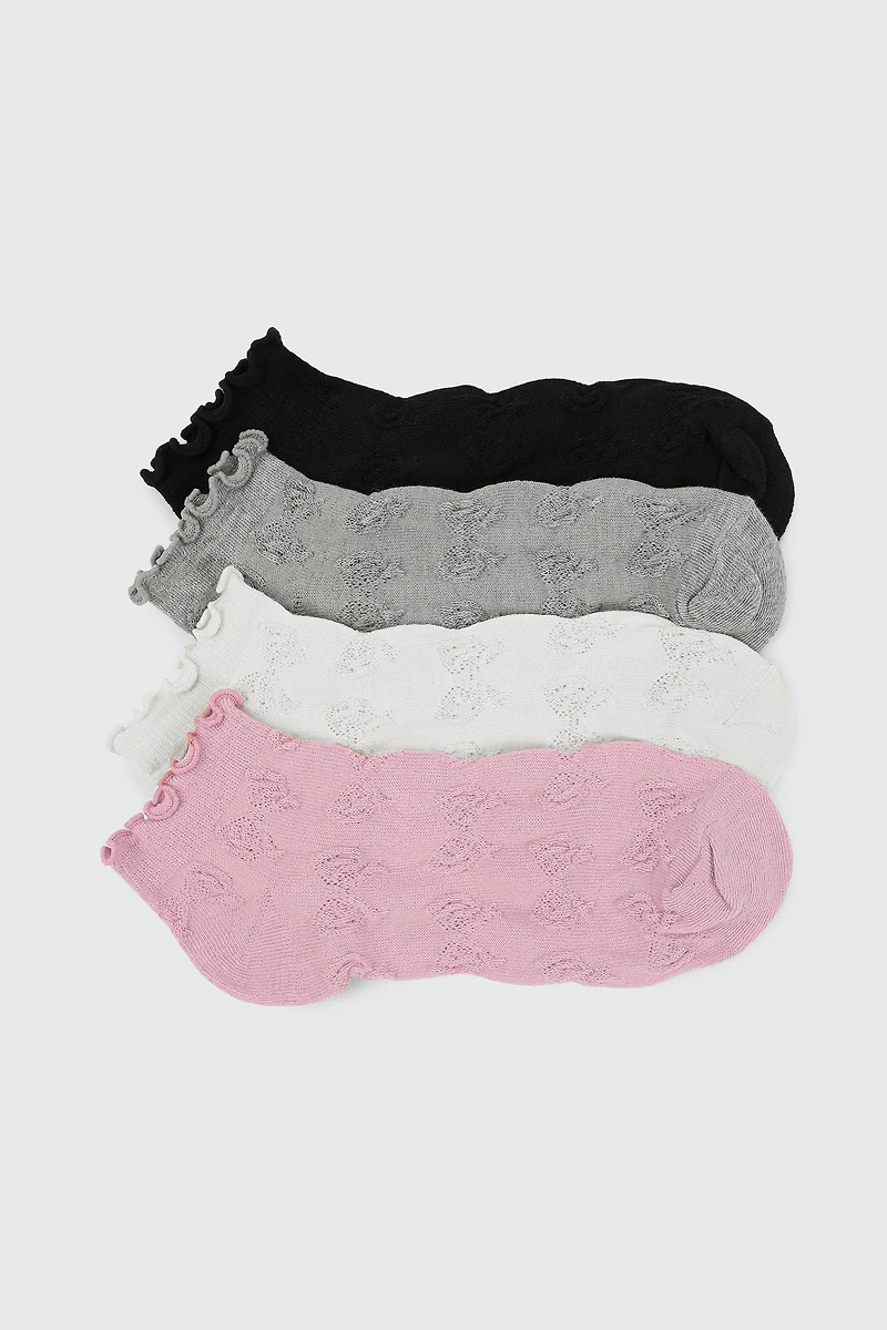 Ardene 4-Pack Bow Pattern Ankle Socks in Medium Purple | Polyester/Spandex