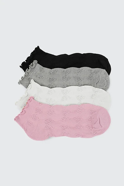 Ardene 4-Pack Bow Pattern Ankle Socks in Medium Purple | Polyester/Spandex