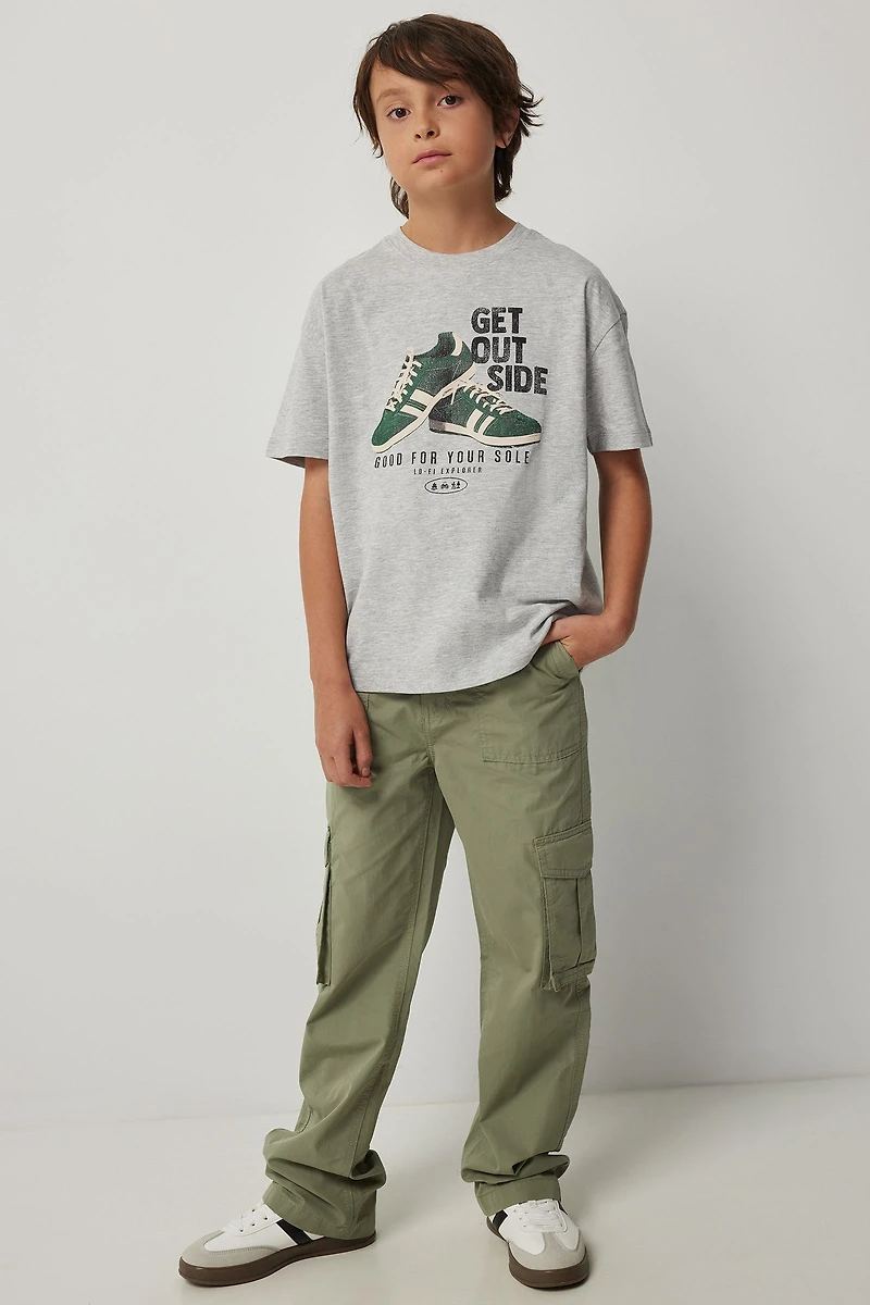 Ardene Kids Straight Leg Cargo Pants in Khaki | Size 12 | 100% Cotton