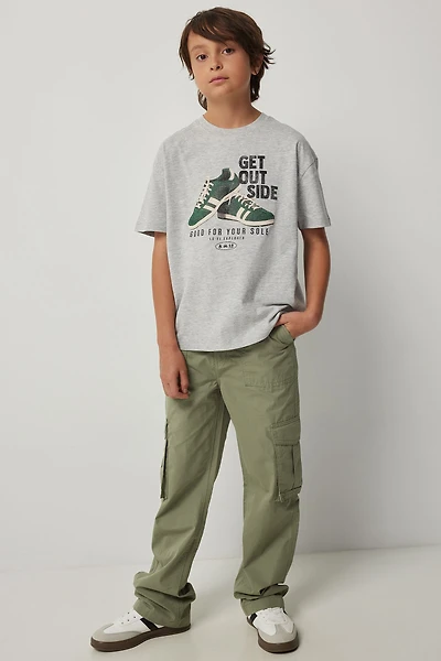 Ardene Kids Straight Leg Cargo Pants in Khaki | Size 12 | 100% Cotton