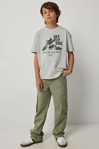 Ardene Kids Straight Leg Cargo Pants in Khaki | Size 12 | 100% Cotton