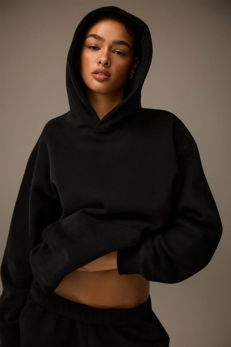 Ardene MADESOFT Fleece Hoodie in Black Licorice | Size | Polyester/Cotton | Eco-Conscious