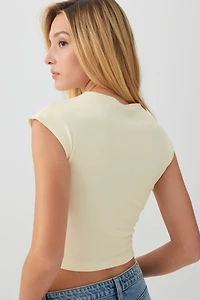 Haut court côtelé col rond