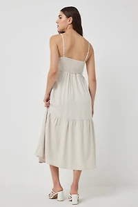 Robe midi en mélange de lin à détail froncé