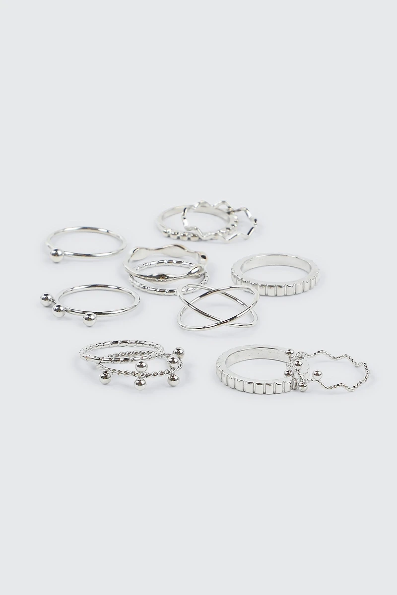 Lot de 12 bagues à ondulations et sphères