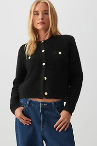 Ardene Boucle Crop Cardigan in Black | Size | Polyester/Spandex