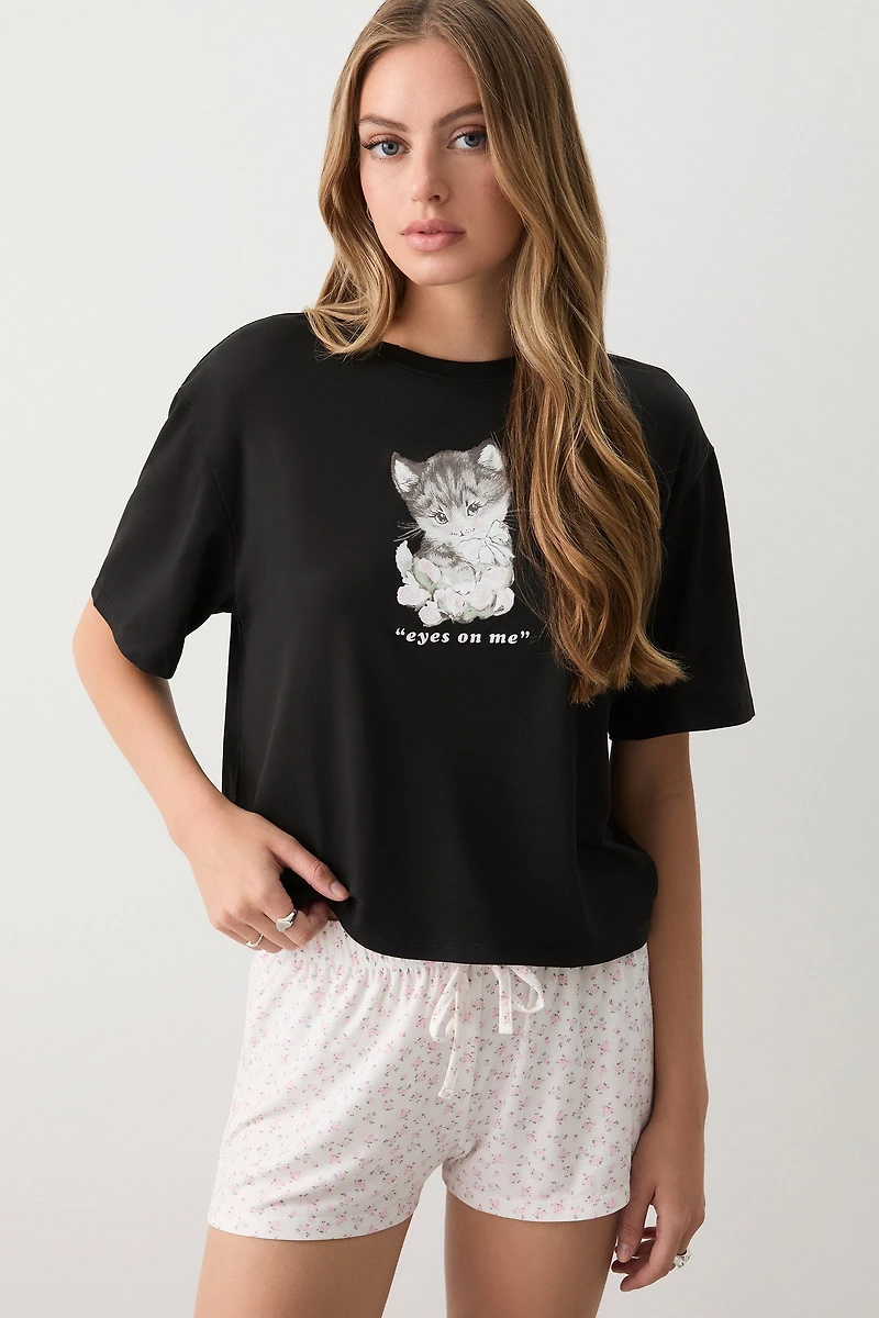 Ardene Boxy PJ Set in | Size | Polyester/Spandex | Eco-Conscious