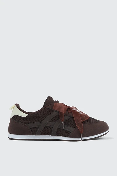 Ardene Faux Leather & Mesh Sneakers in Brown | Size | Eco-Conscious