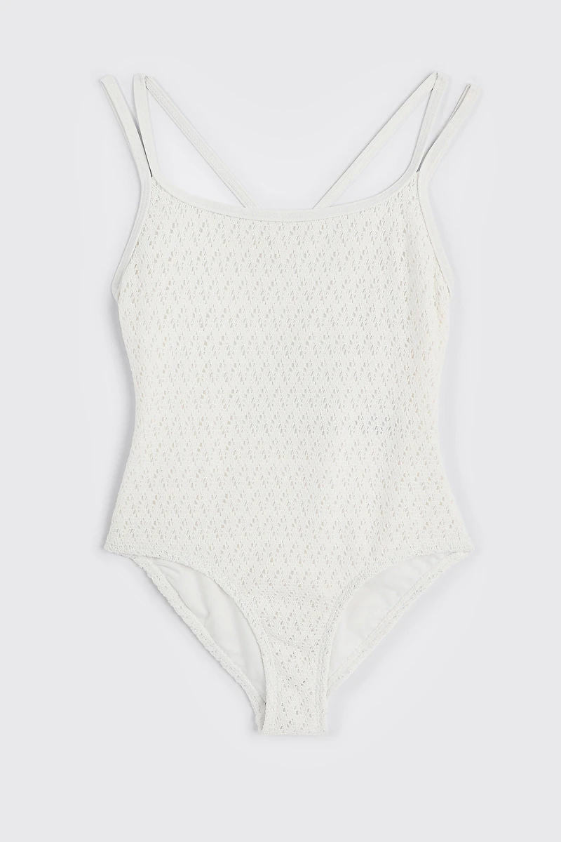 Ardene Kids Crochet One Piece Swimsuit in White | Size | Polyester/Spandex/Elastane