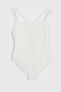 Ardene Kids Crochet One Piece Swimsuit in White | Size | Polyester/Spandex/Elastane