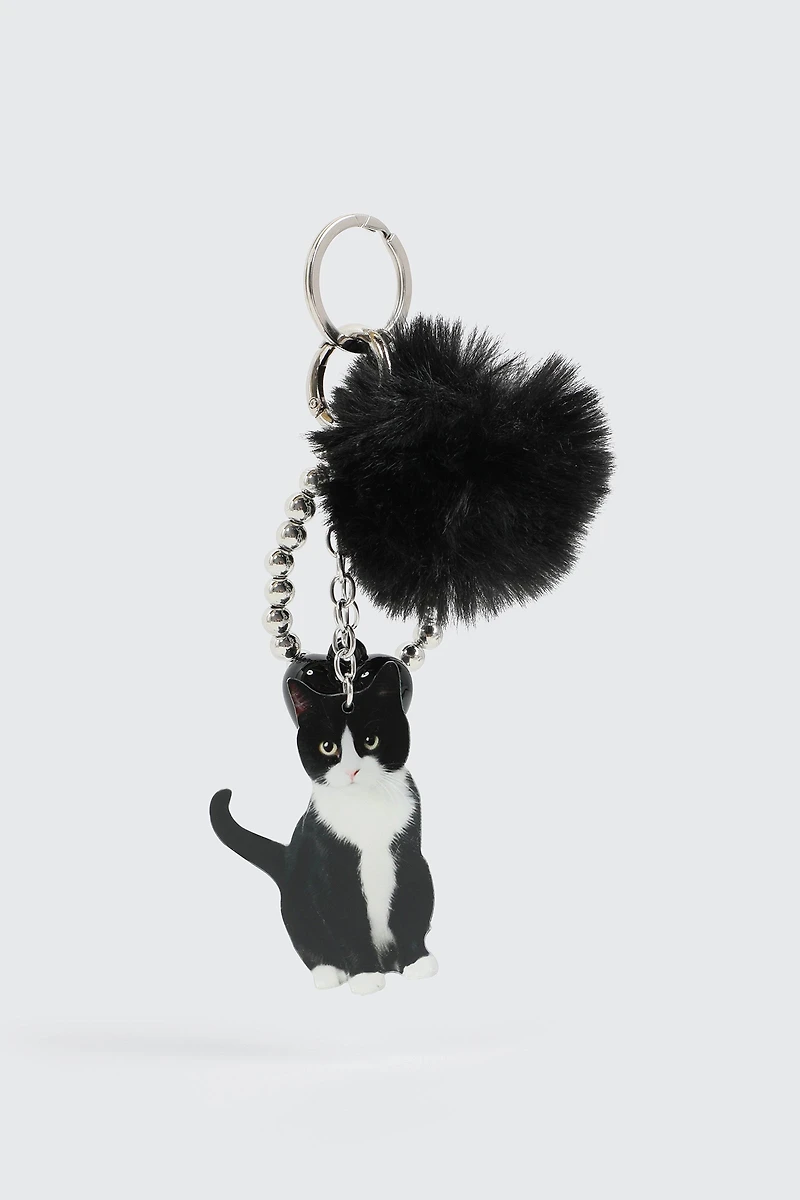 Ardene Multi Charm Cat Keychain in Black