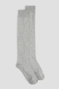 Ardene Ribbed Over-the-Knee Socks in Light Grey | Polyester/Spandex