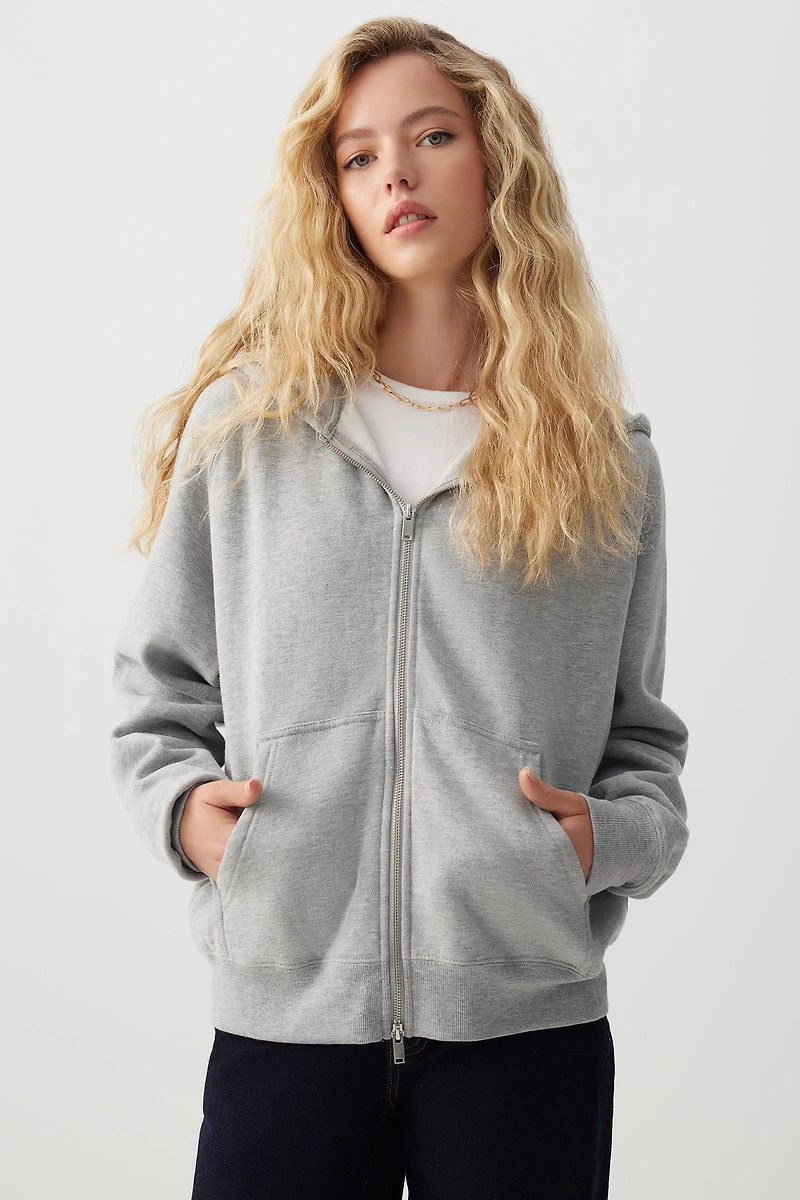 Ardene Oversized Raglan Zip Up Hoodie in Grey | Size | Polyester/Cotton | Fleece-Lined