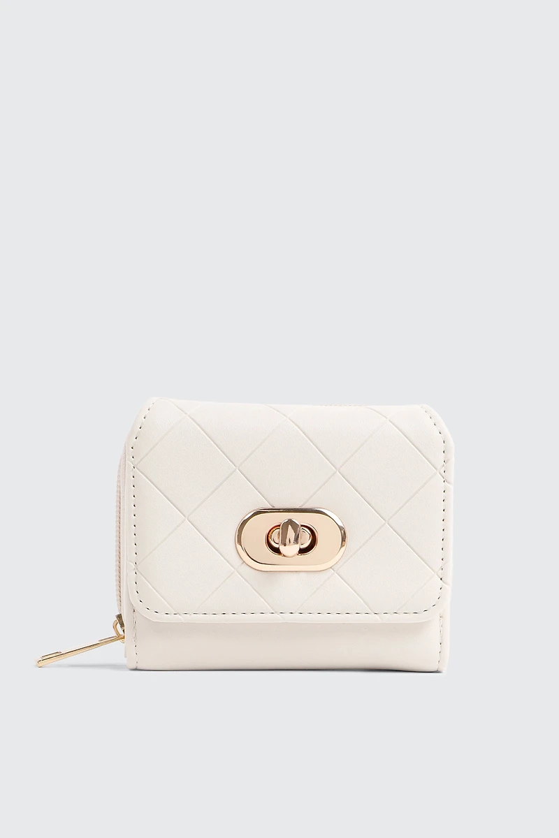 Ardene Small Turn lock Wallet in Off-White | Faux Leather/Polyester