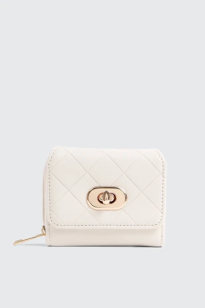 Ardene Small Turn lock Wallet in Off-White | Faux Leather/Polyester