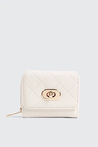 Ardene Small Turn lock Wallet in Off-White | Faux Leather/Polyester