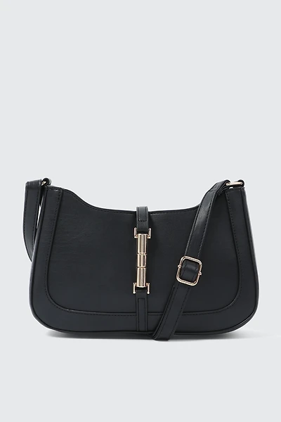Ardene Baguette Bag with Gold Toned Clasp in Black | 100% Recycled Polyester/Faux Leather