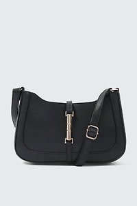 Ardene Baguette Bag with Gold Toned Clasp in Black | 100% Recycled Polyester/Faux Leather